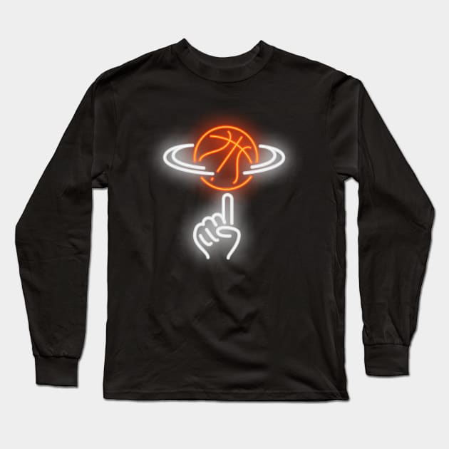 Basketball Lover , Basketball Design ,Neon Basketball Spinning Long Sleeve T-Shirt by Utopia Shop